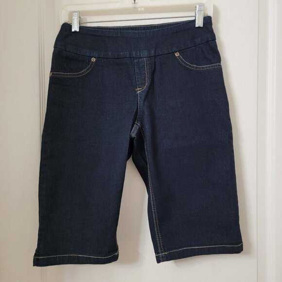 Peck & Peck Size 4 Dark Wash Blue Denim Bermuda Length Shorts, EUC - Picture 1 of 8